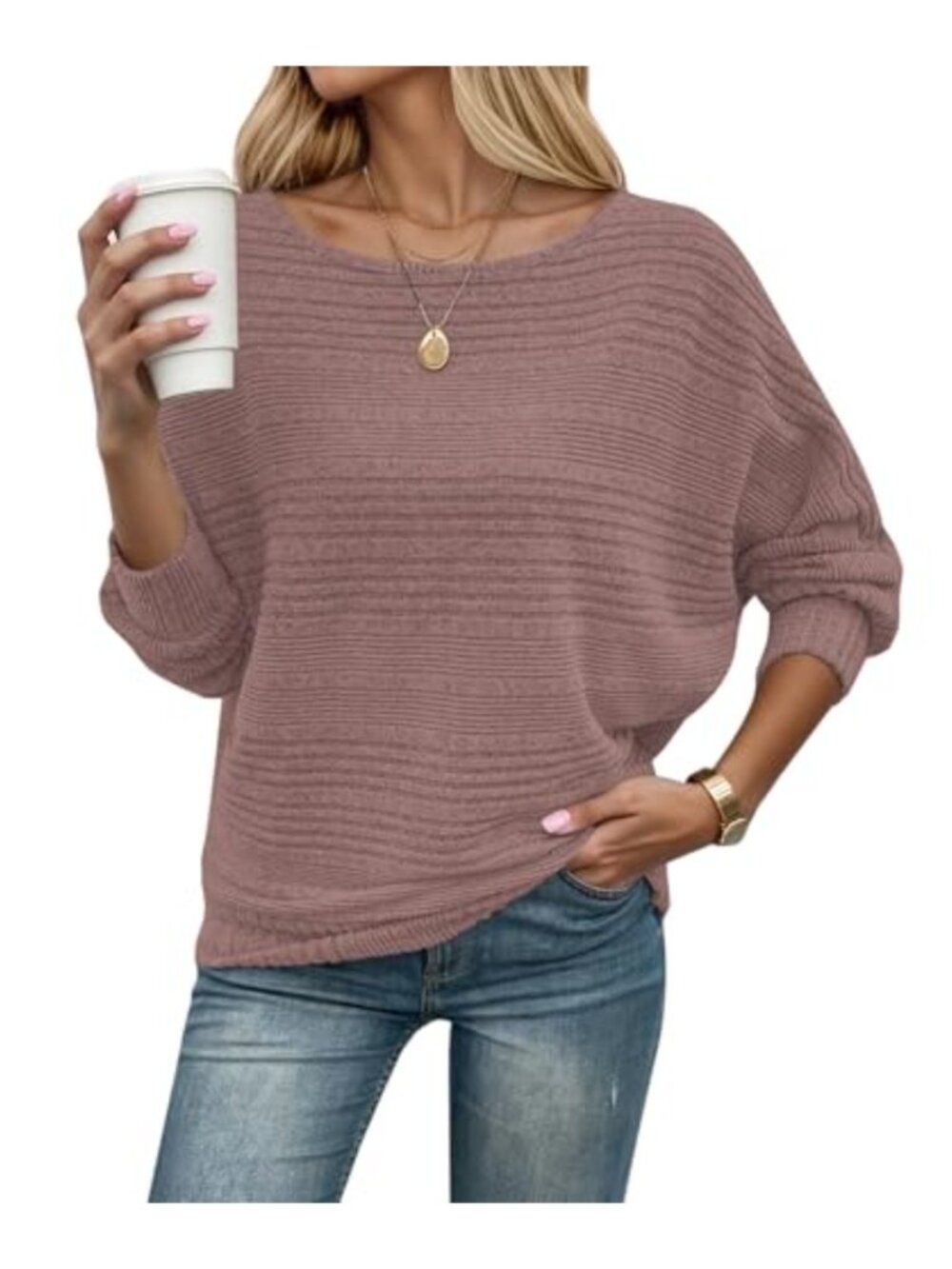 Womens Long Sleeve Batwing Tunic Sweater Casual Loose Pullover Top
